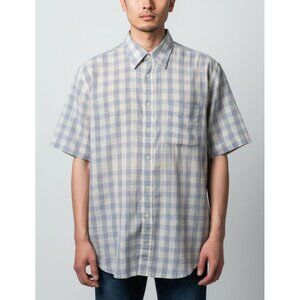 Arnold Palmer Mens Plaid Short-Sleeve Button-Up Shirt Size M Light Blue & White